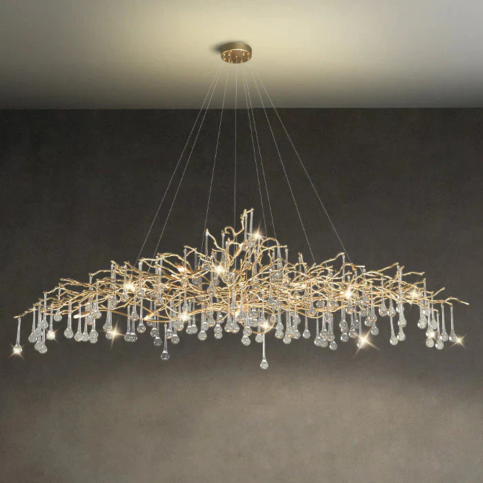 Modern Crystal Teardrop Brass Branch Chandelier For Living Room - Image 6
