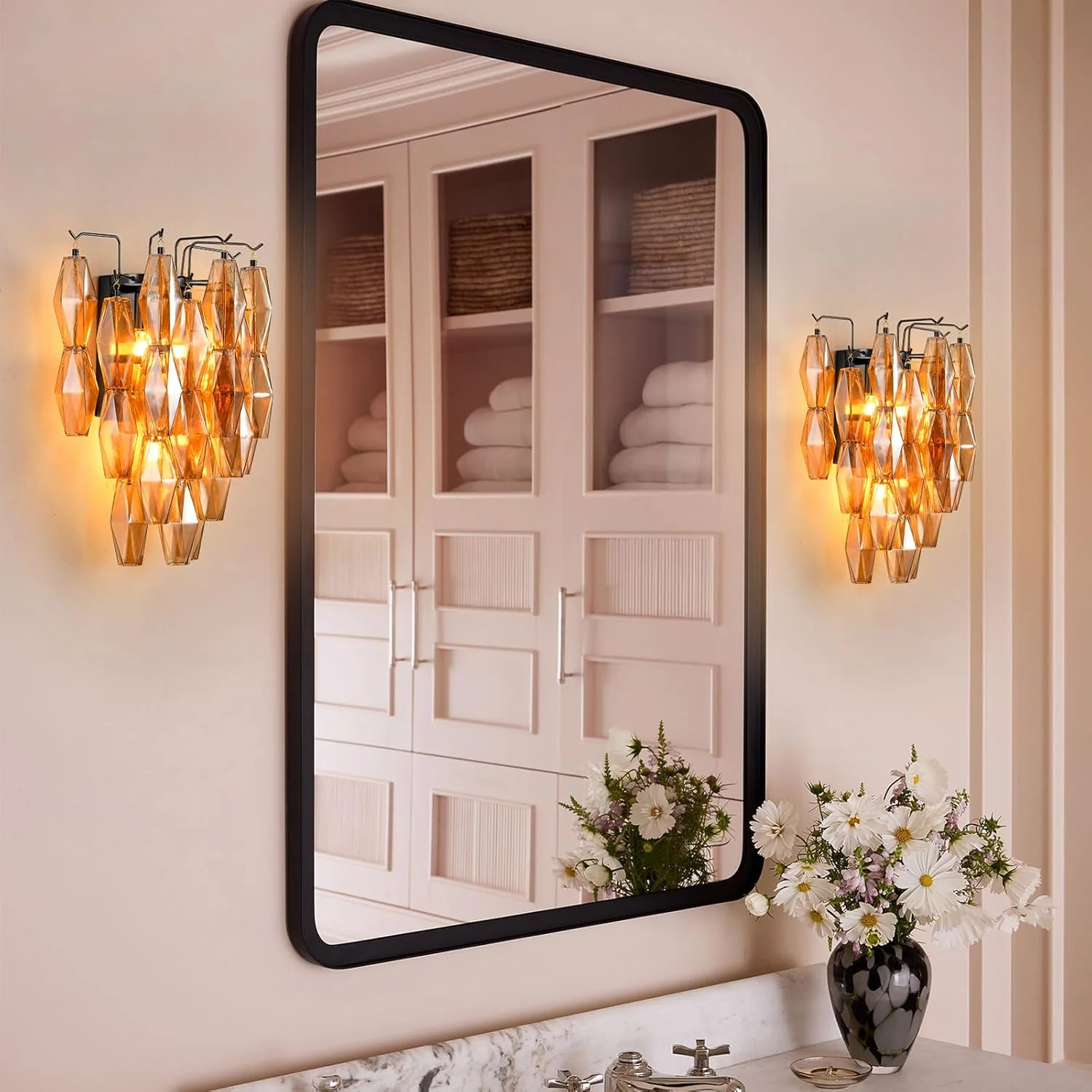 Modern Evelyn Amber Glass Wall Sconce - Image 12