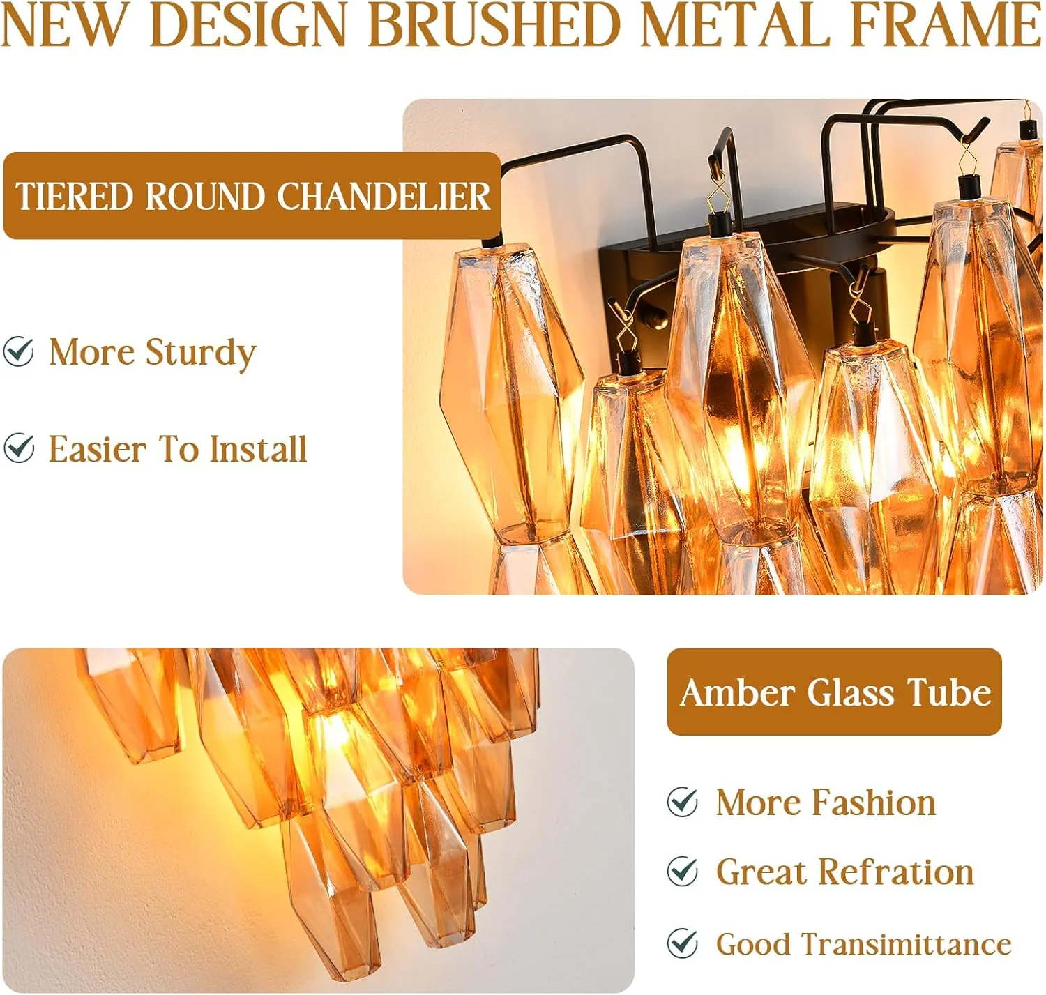 Modern Evelyn Amber Glass Wall Sconce - Image 15