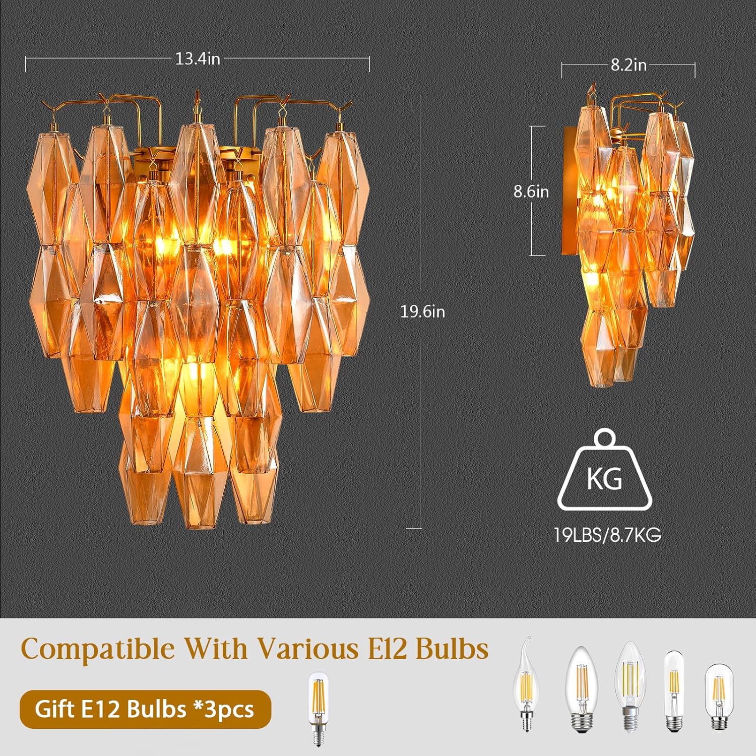 Modern Evelyn Amber Glass Wall Sconce - Image 5