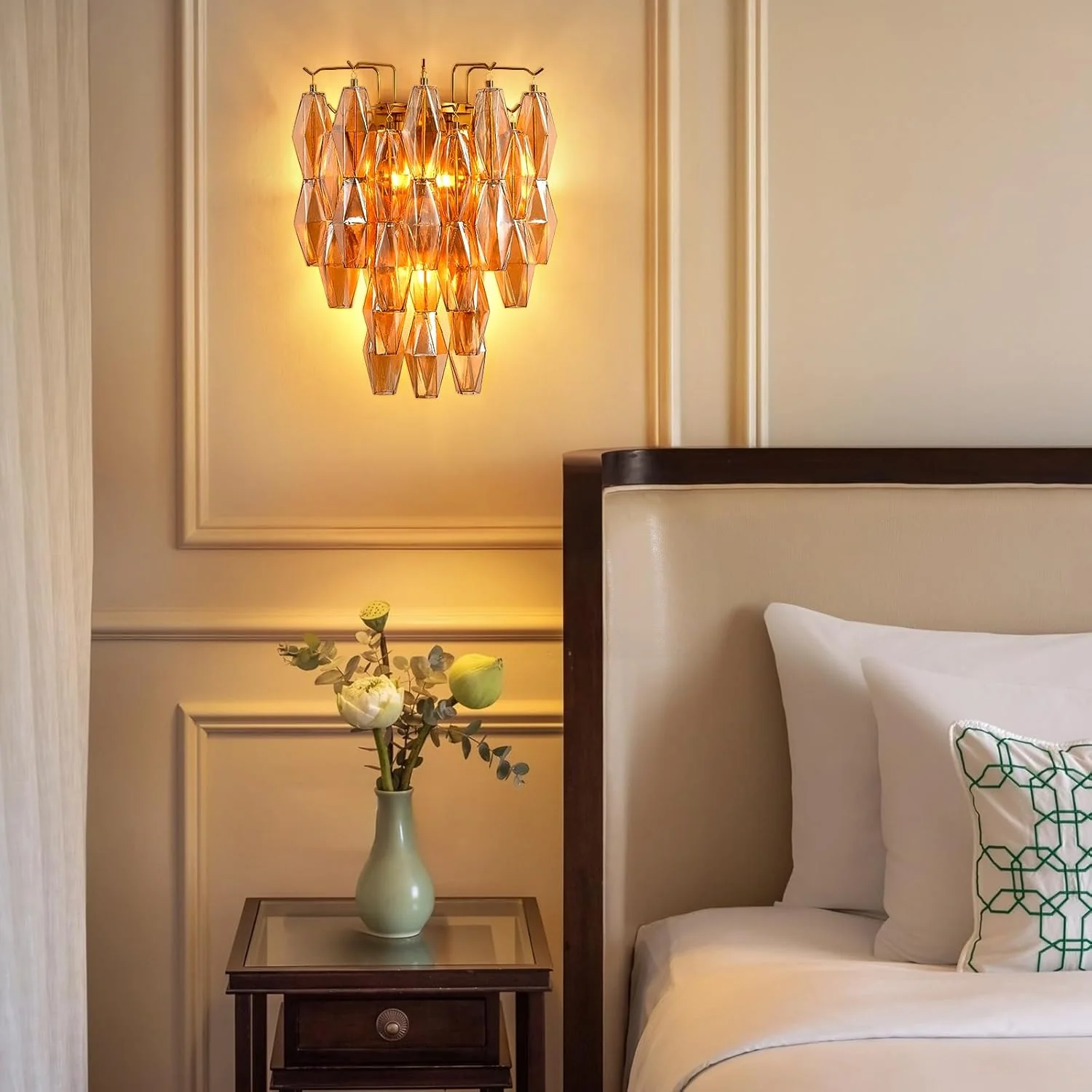 Modern Evelyn Amber Glass Wall Sconce - Image 9