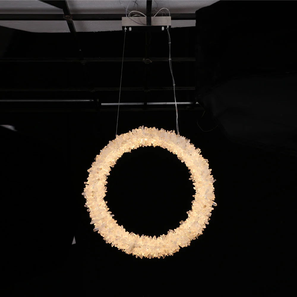Modern Geode Quartz Crystal Chandelier Vertical Hanging Ring Pendant Light - Image 2