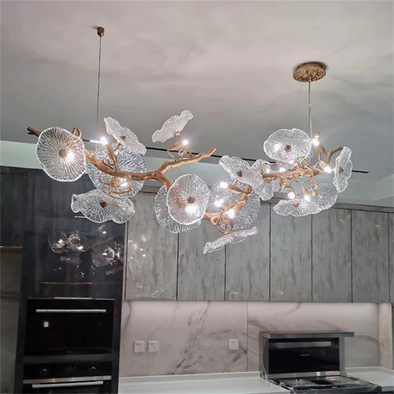 Modern Leaf Glass Flower Linear Branch Chandelier, Island Chandelier - Image 6