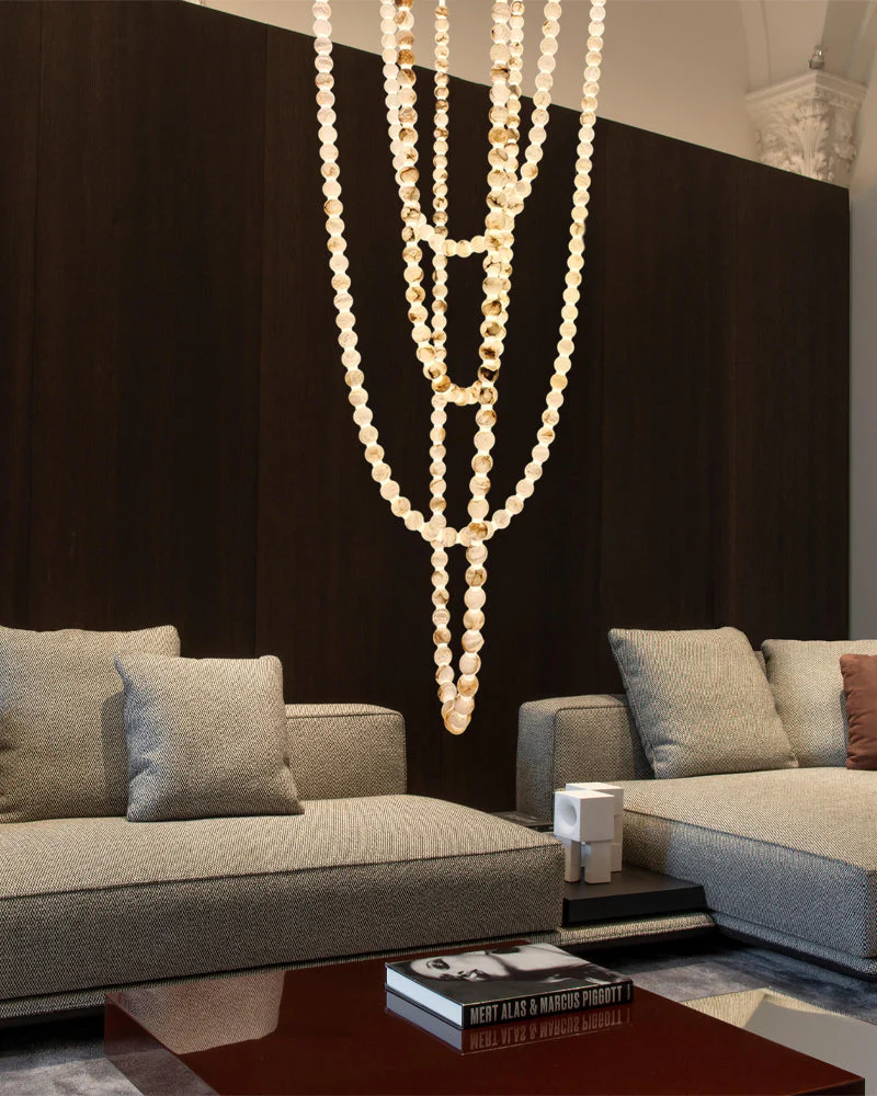 Modern LED Natural Alabaster Globes Beads Hanging Chandelier Indoor Lighting Fixture - Image 10