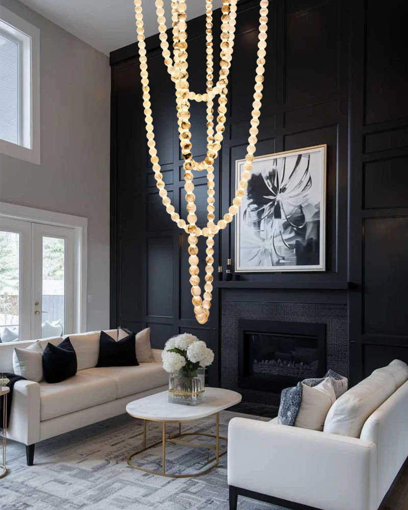 Modern LED Natural Alabaster Globes Beads Hanging Chandelier Indoor Lighting Fixture - Image 11