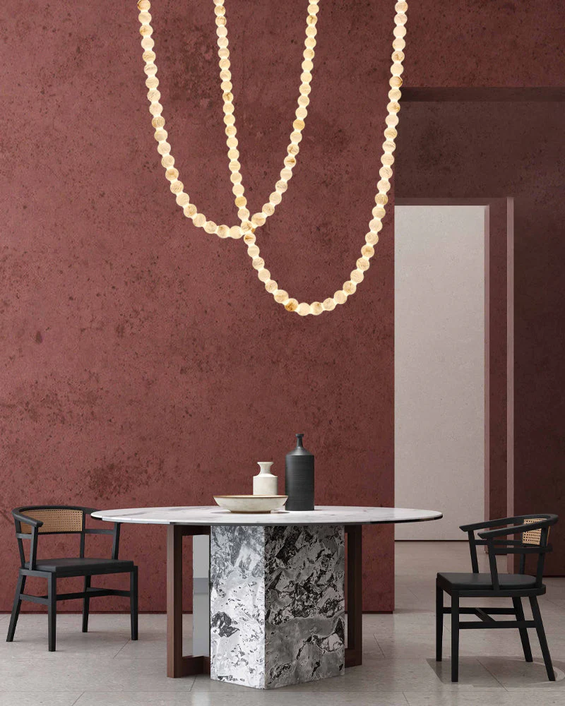 Modern LED Natural Alabaster Globes Beads Hanging Chandelier Indoor Lighting Fixture - Image 12