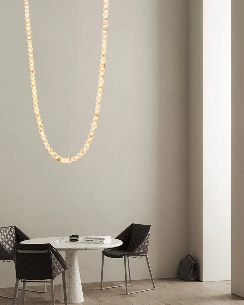 Modern LED Natural Alabaster Globes Beads Hanging Chandelier Indoor Lighting Fixture - Image 3