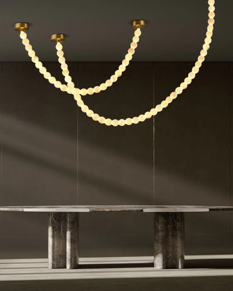 Modern LED Natural Alabaster Globes Beads Hanging Chandelier Indoor Lighting Fixture - Image 8