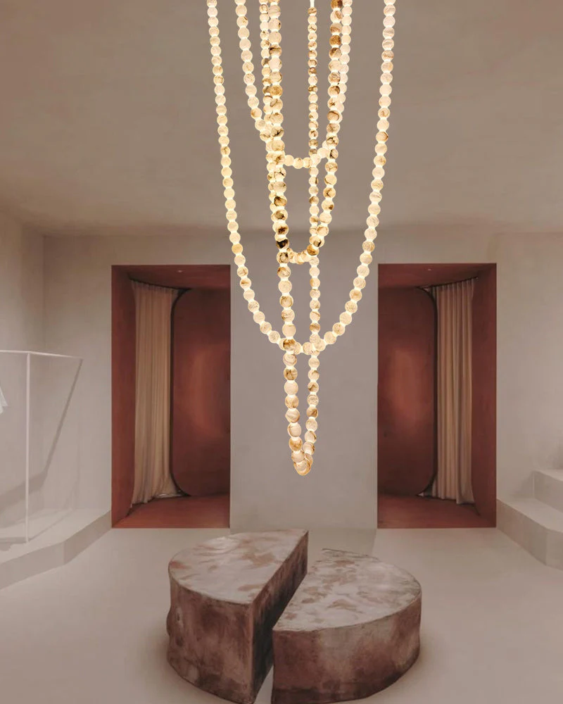 Modern LED Natural Alabaster Globes Beads Hanging Chandelier Indoor Lighting Fixture - Image 9
