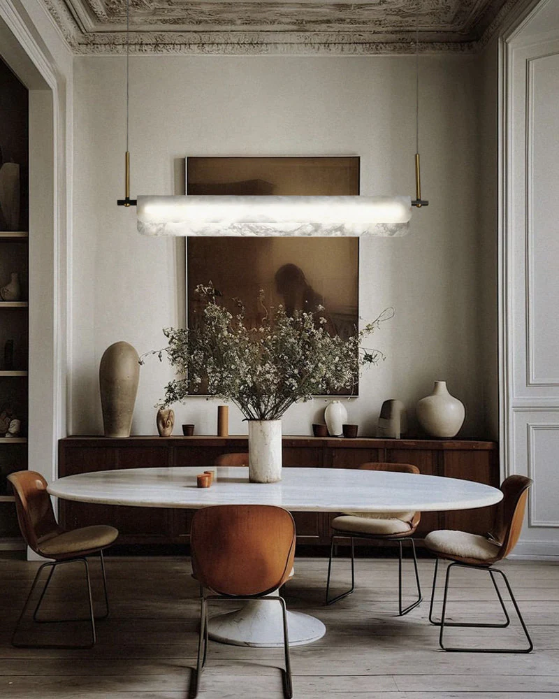 Modern Linear Black Metal Elegant Alabaster Pendant for Living room Lighting