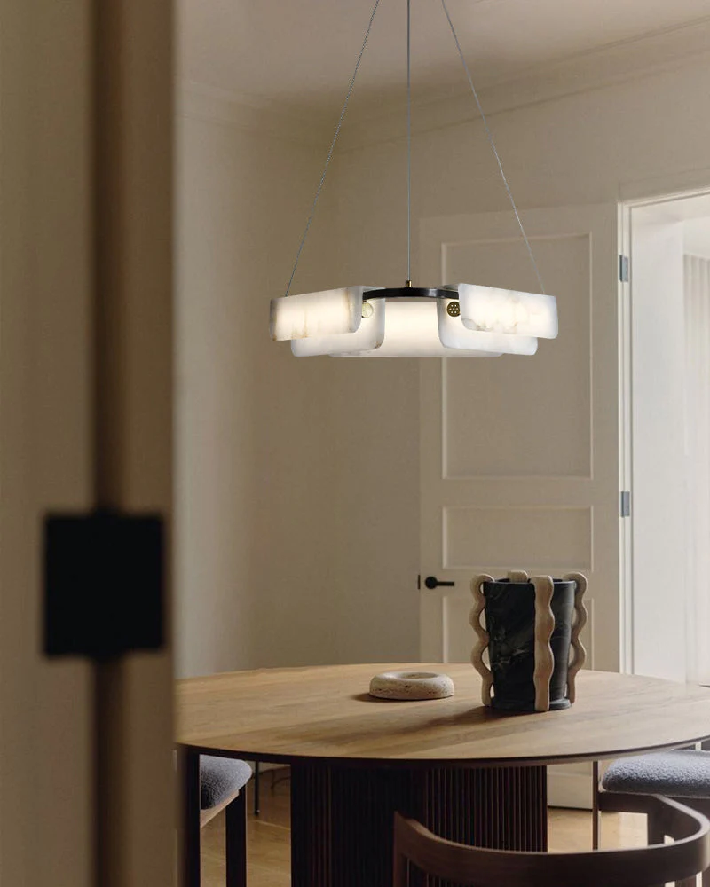 Modern Linear Black Metal Elegant Alabaster Pendant for Living room Lighting - Image 8