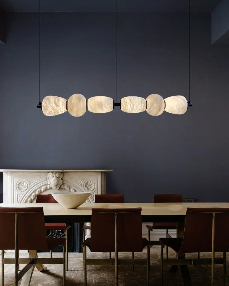 Modern Linear White Alabaster Solid Ball Thread Synthetic Shade Hanging Light for Dining - Image 10
