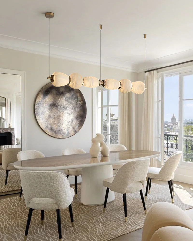 Modern Linear White Alabaster Solid Ball Thread Synthetic Shade Hanging Light for Dining - Image 14