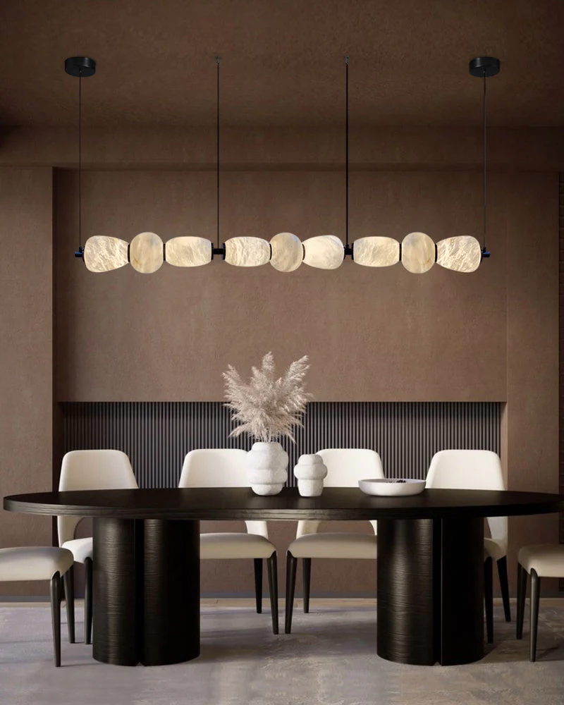 Modern Linear White Alabaster Solid Ball Thread Synthetic Shade Hanging Light for Dining - Image 15