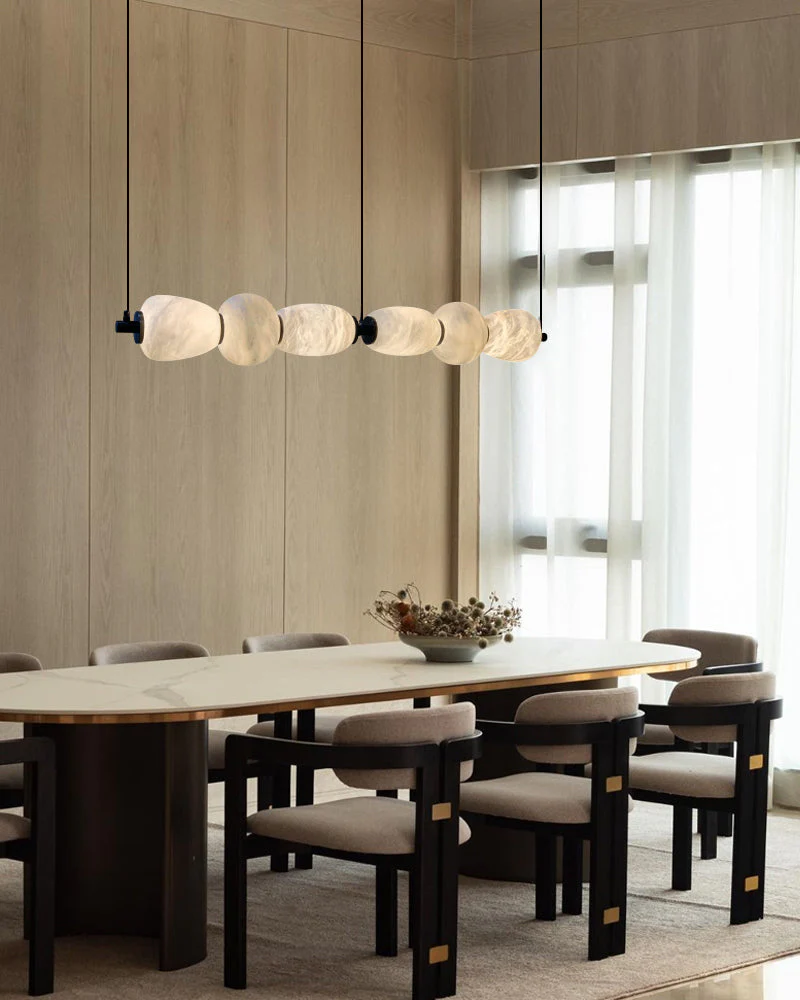 Modern Linear White Alabaster Solid Ball Thread Synthetic Shade Hanging Light for Dining - Image 2