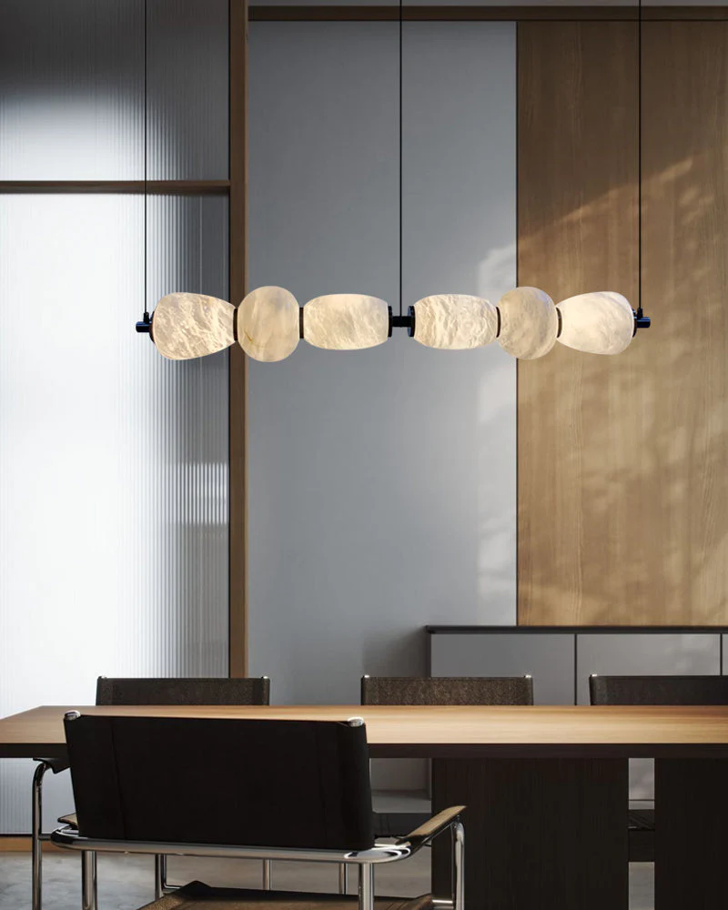 Modern Linear White Alabaster Solid Ball Thread Synthetic Shade Hanging Light for Dining - Image 3