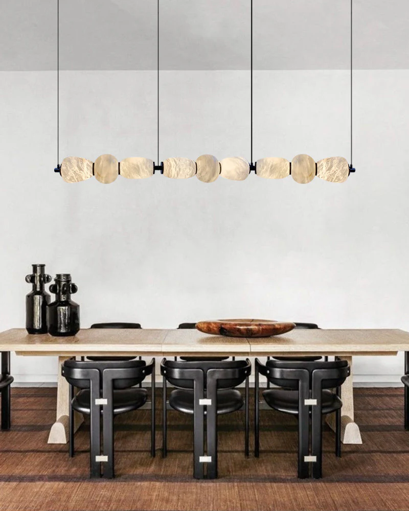 Modern Linear White Alabaster Solid Ball Thread Synthetic Shade Hanging Light for Dining - Image 5