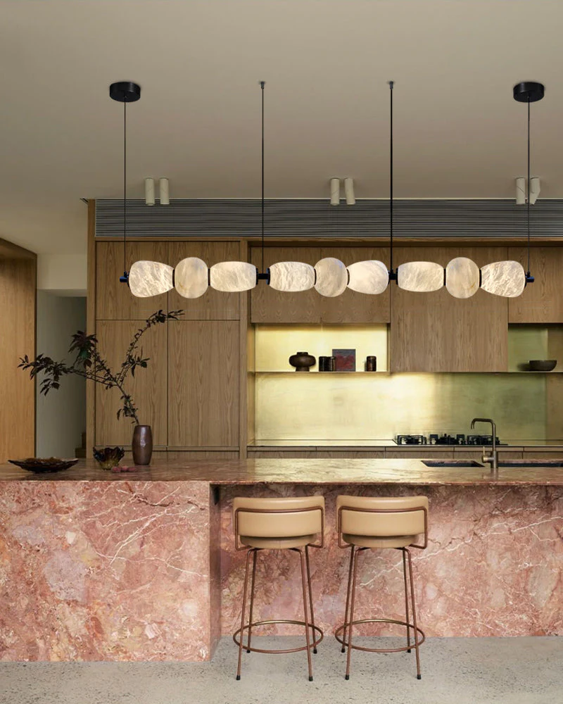 Modern Linear White Alabaster Solid Ball Thread Synthetic Shade Hanging Light for Dining - Image 6