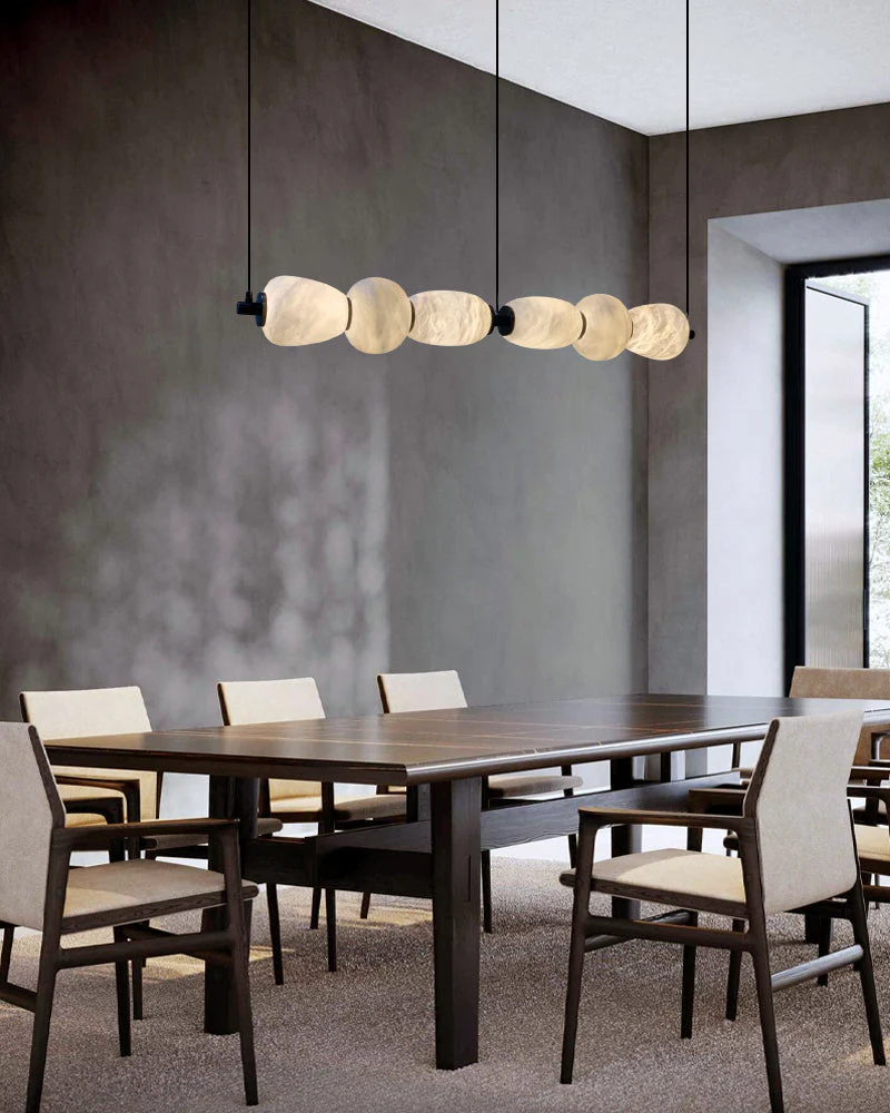 Modern Linear White Alabaster Solid Ball Thread Synthetic Shade Hanging Light for Dining - Image 9