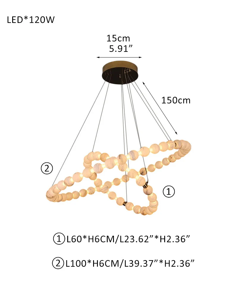 Modern Pearl Alabaster Necklace Circle Double Chandelier by dimming - Image 17