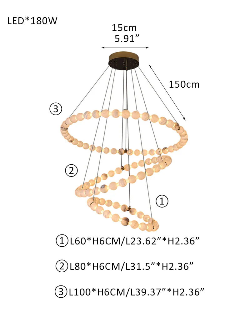 Modern Pearl Alabaster Necklace Circle Double Chandelier by dimming - Image 18