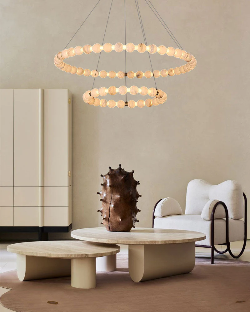 Modern Pearl Alabaster Necklace Circle Double Chandelier by dimming - Image 2