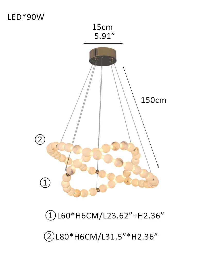 Modern Pearl Alabaster Necklace Circle Double Chandelier by dimming - Image 20
