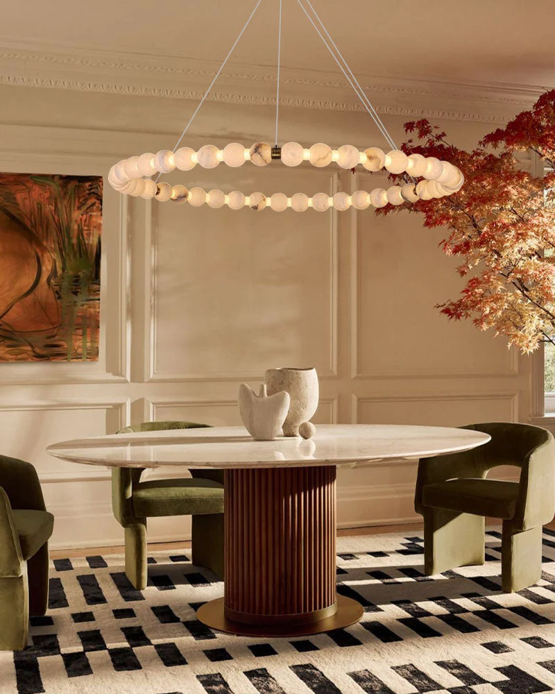 Modern Pearl Alabaster Necklace Circle Double Chandelier by dimming - Image 4