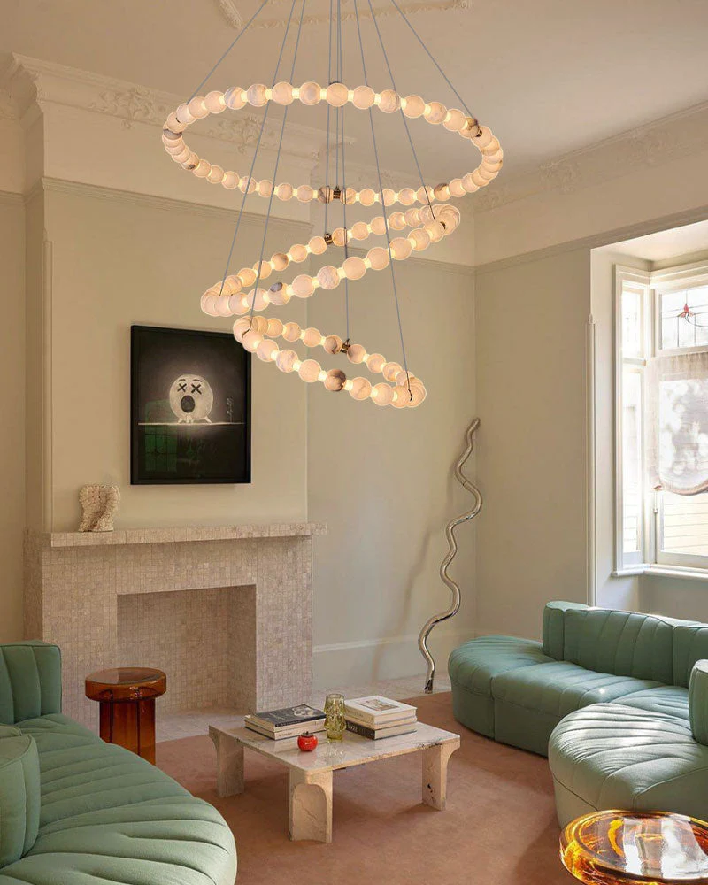 Modern Pearl Alabaster Necklace Circle Double Chandelier by dimming - Image 9