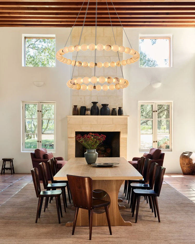 Modern Pearl Alabaster Necklace Circle Triple Chandelier with Dia 60+80+100cm - Image 12