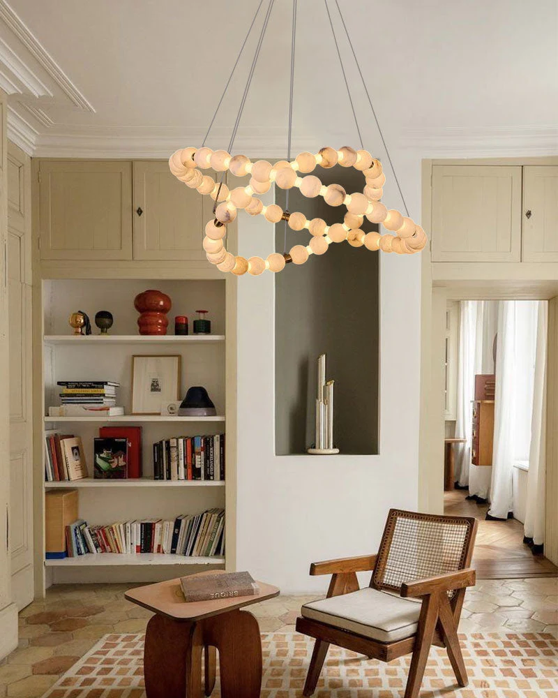 Modern Pearl Alabaster Necklace Circle Triple Chandelier with Dia 60+80+100cm - Image 3