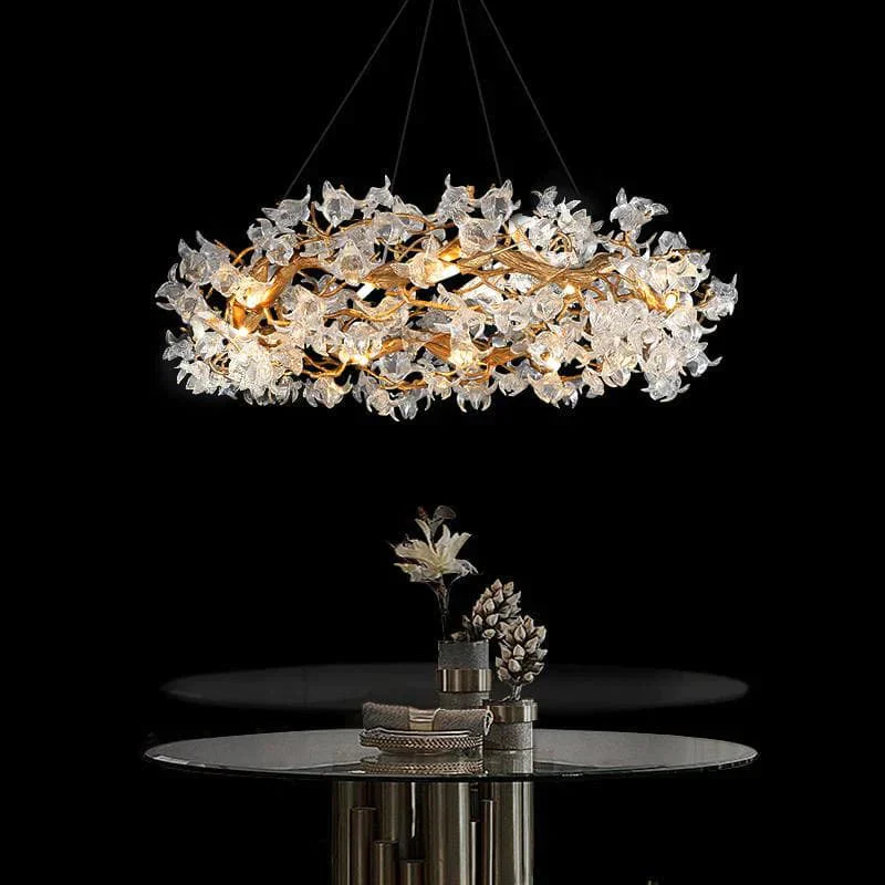 Modern Petal Crystal Round Brass Branch Chandelier For Living Room - Image 4