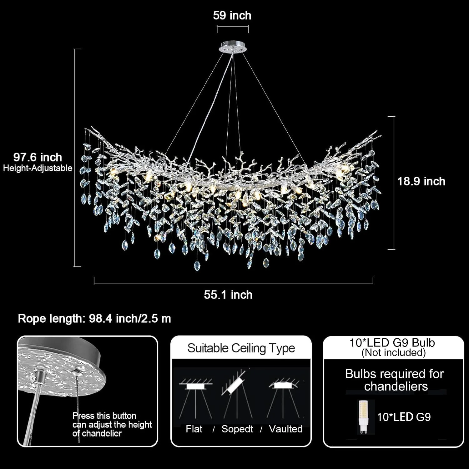 Solara Rectangular Tree Branch Chandelier 55" 72" Tree Branch - Image 18