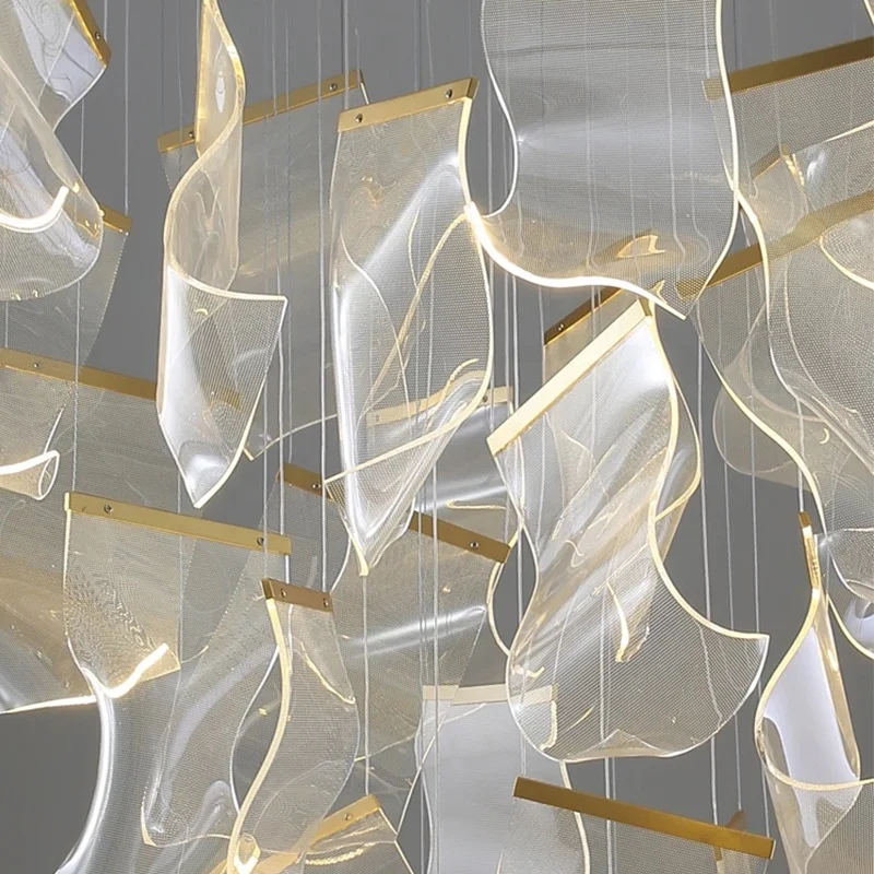Modern Style Hotel Villa Stairs Bronze Iron Ceiling Light Hanging Acrylic LED Pendant Light - Image 3