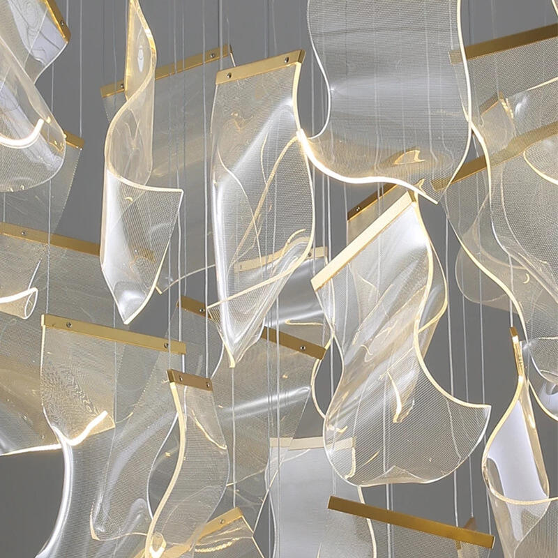Modern Style Hotel Villa Stairs Bronze Iron Ceiling Light Hanging Acrylic LED Pendant Light - Image 6