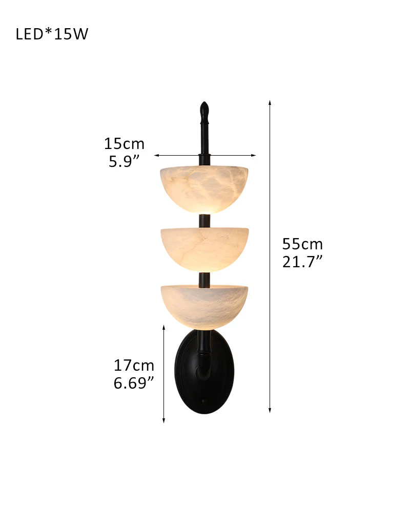 Modern Triple Alabaster Brass Stone Semi-Oval Wall Sconces 6in 15W - Image 13