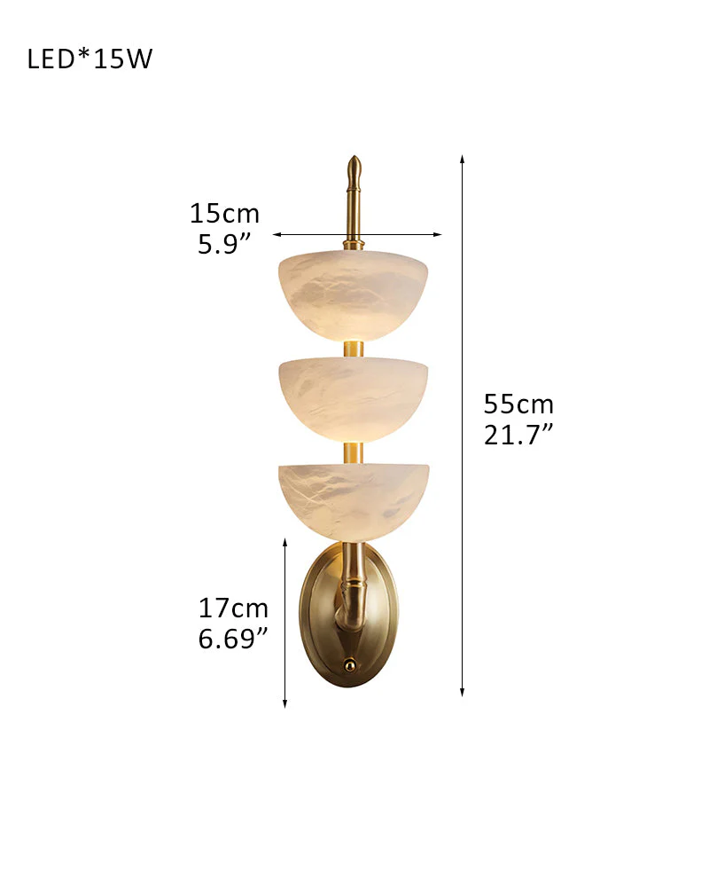 Modern Triple Alabaster Brass Stone Semi-Oval Wall Sconces 6in 15W - Image 14