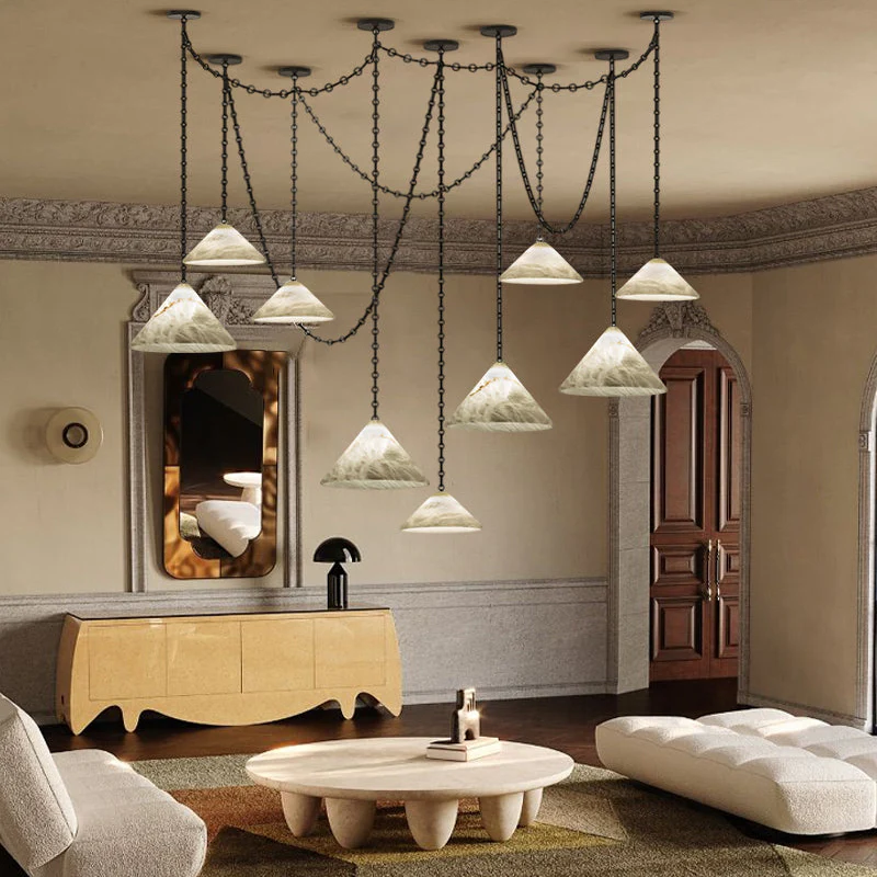 Multi-Head Matte White Alabaster Cone Hanging Kitchen Pendant Light - Image 10