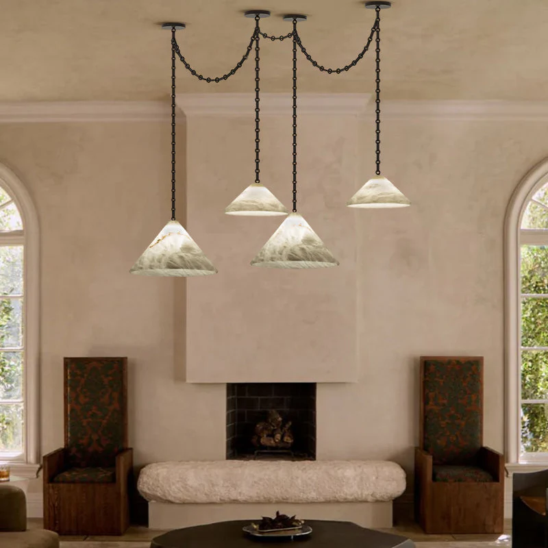 Multi-Head Matte White Alabaster Cone Hanging Kitchen Pendant Light - Image 11
