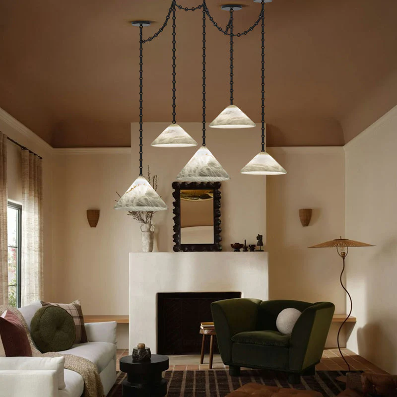 Multi-Head Matte White Alabaster Cone Hanging Kitchen Pendant Light - Image 2