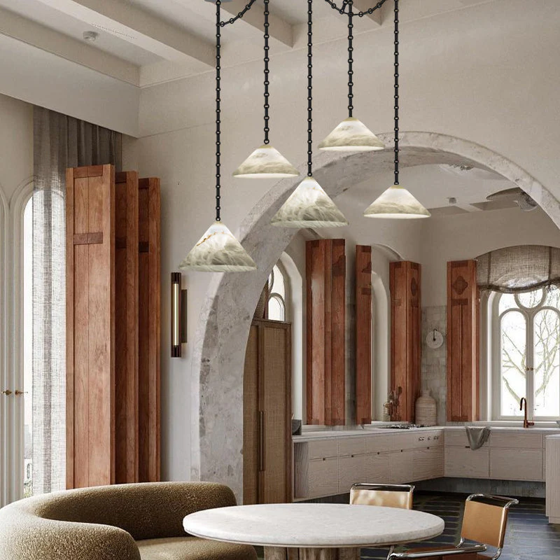 Multi-Head Matte White Alabaster Cone Hanging Kitchen Pendant Light - Image 3