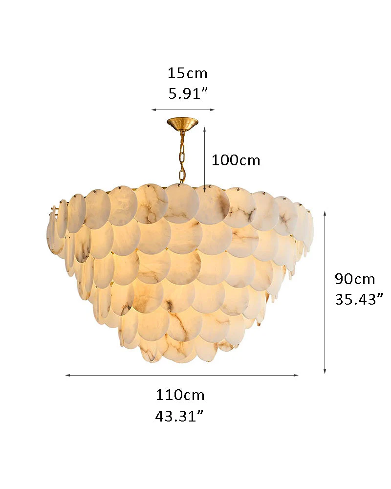 Multi layers Spanish White Alabaster Shell Marble Chandelier lamp in Brass - Image 16