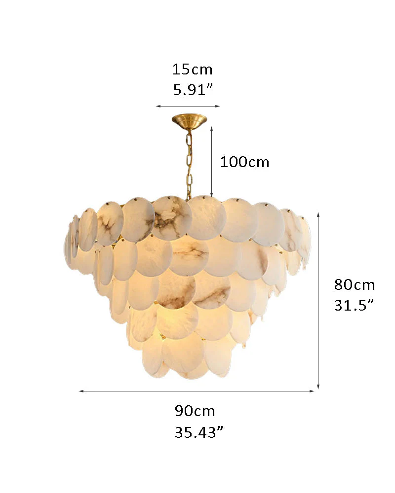 Multi layers Spanish White Alabaster Shell Marble Chandelier lamp in Brass - Image 18