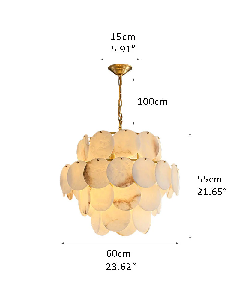 Multi layers Spanish White Alabaster Shell Marble Chandelier lamp in Brass - Image 20