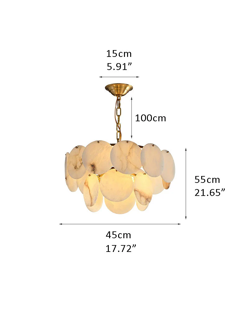 Multi layers Spanish White Alabaster Shell Marble Chandelier lamp in Brass - Image 21