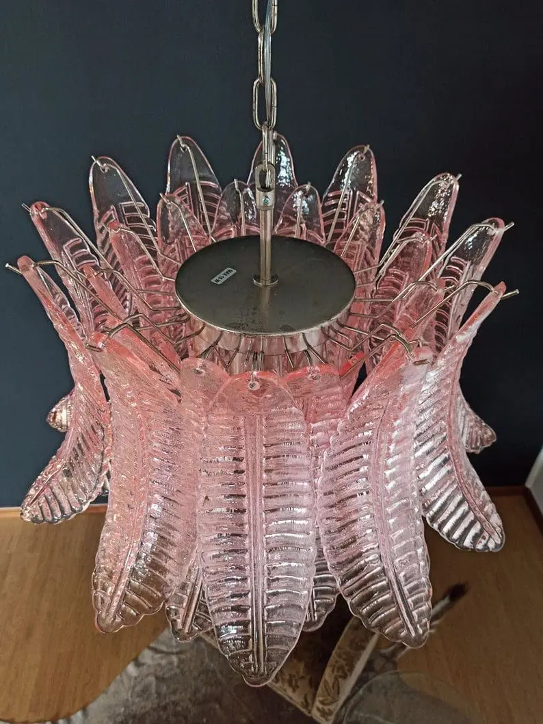 Murano Chandelier – 36 glass leaves – Pink - Image 9