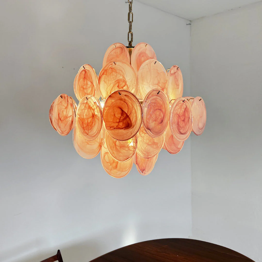 Murano Chandelier 36 Pink Disks - Image 4
