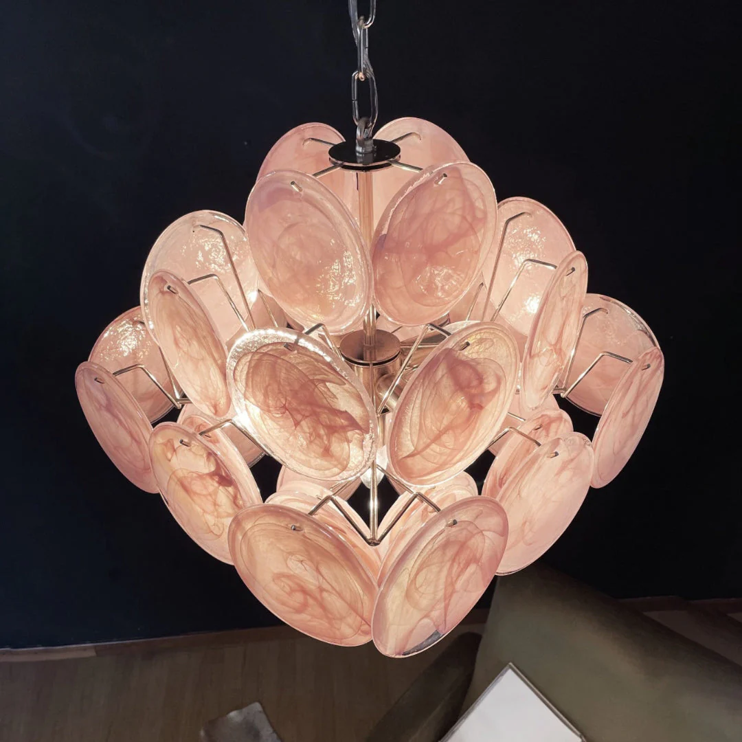Murano Chandelier 36 Pink Disks - Image 8