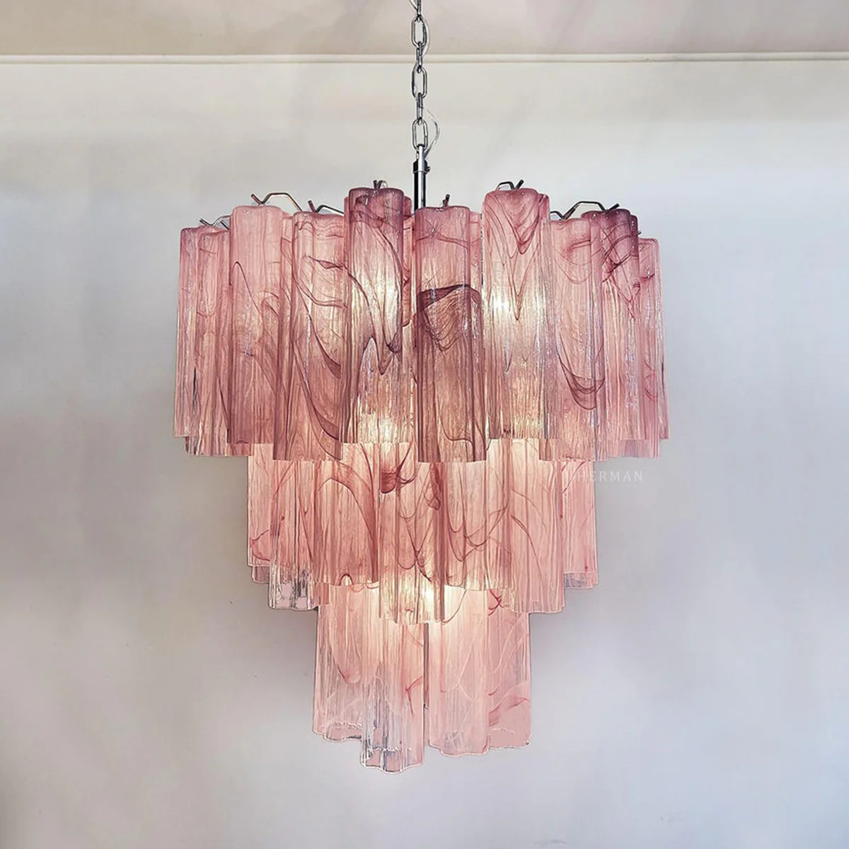 Murano Chandelier – 48 tubes – Alabaster Pink - Image 15