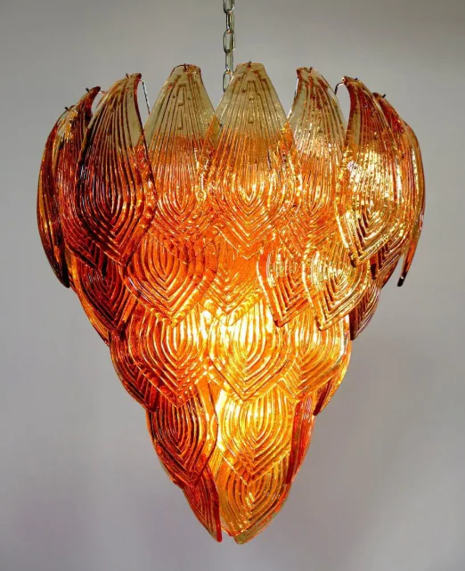 Murano Chandelier – 52 Felci glass leaves – Amber - Image 2